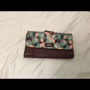 Fossil Burgundy Leather Wallet Purse Bag organizer